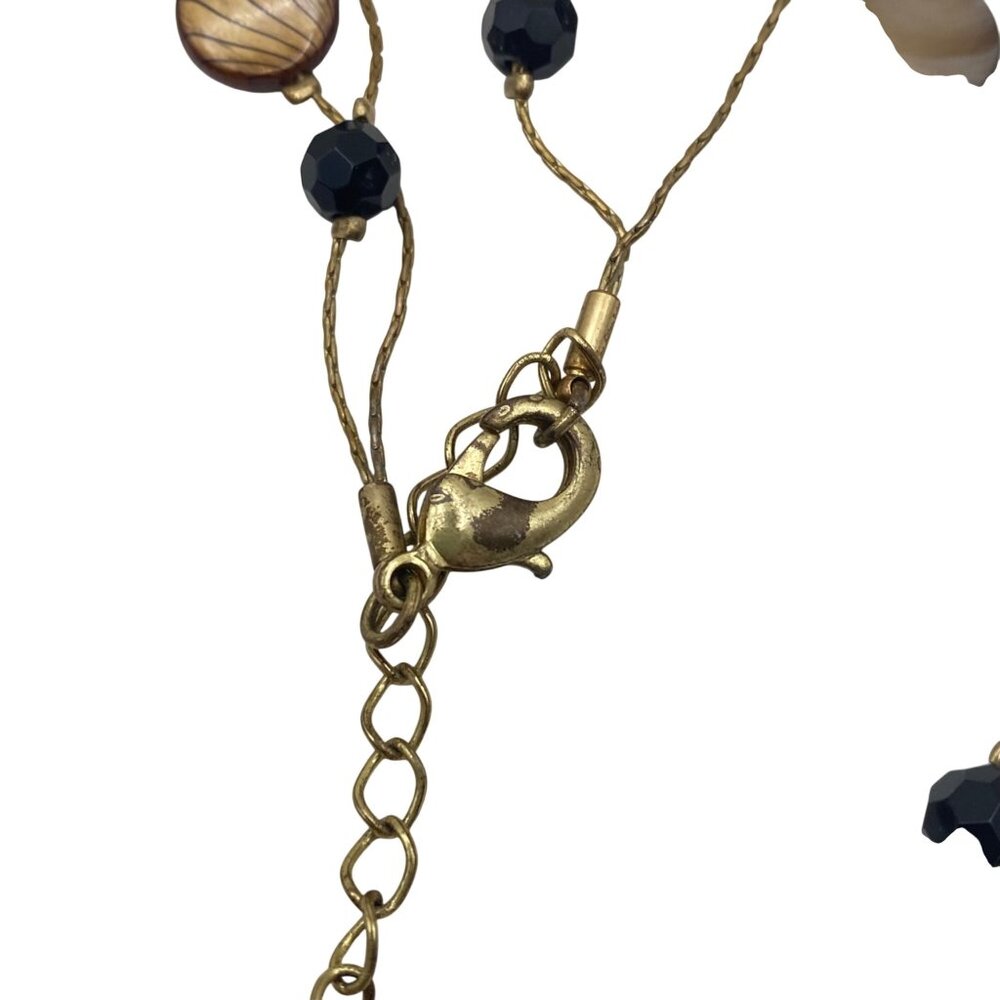 Beaded Station Necklace Earring Set Park Lane Style Unmarked Shell Glass Earthy - Picture 10 of 12